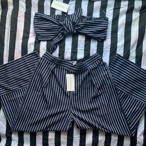 Navy blue with white stripes Top and bottom set